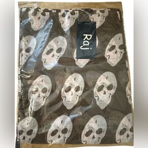 NEW Raj Brown and Cream Skull Print Lightweight Cotton Rectangle Scarf Wrap